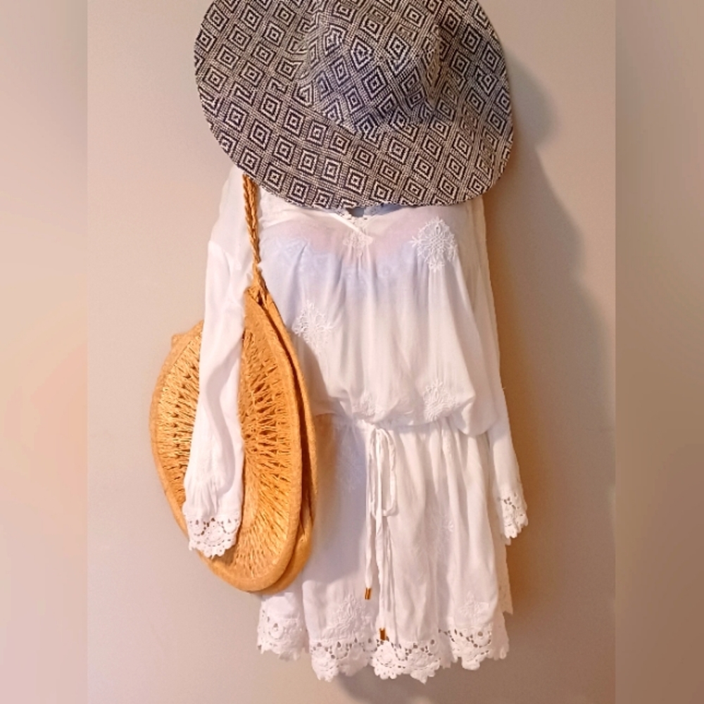 Gauzy White Embroidered Lace Trimmed Cover Up